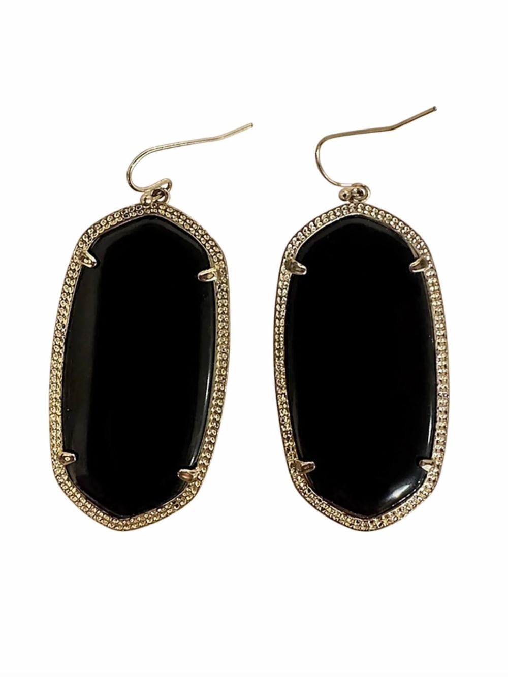Kendra Scott Elle Drop Earrings Black Onyx Gold Tone Statement Dangle